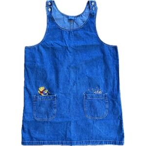 Disney Winnie the Pooh Blue Denim Jumper Dress Pinafore Embroidered Pockets